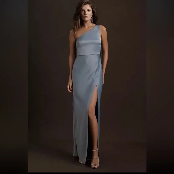BHLDN Dylan one shoulder satin side slit gown NWT - Picture 2 of 16